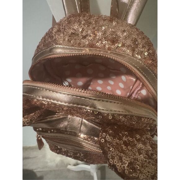 Disney Parks loungefly Minnie mouse sequined Rose gold  backbag - Picture 3 of 12